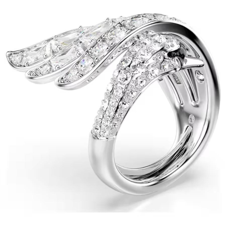 Vienna cocktail ring Mixed cuts, Swan, White, Rhodium plated